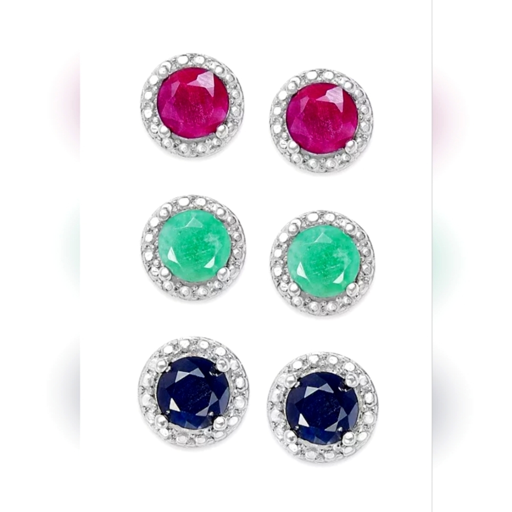 Emerald 12 Ct TW Ruby 58 Ct TW And Sapphire 58 Ct TW Earring